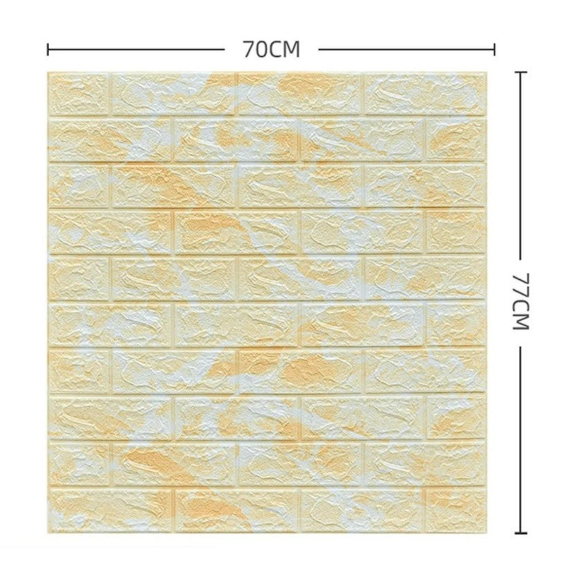 Set 10 Placi Tapet 3D, Vivimall, 70 x 77 cm, Grosime 3 mm, din Polietilena, Model Caramida, Suprafata acoperita 5.3 mp, Marmura Galbena - vivimall.ro