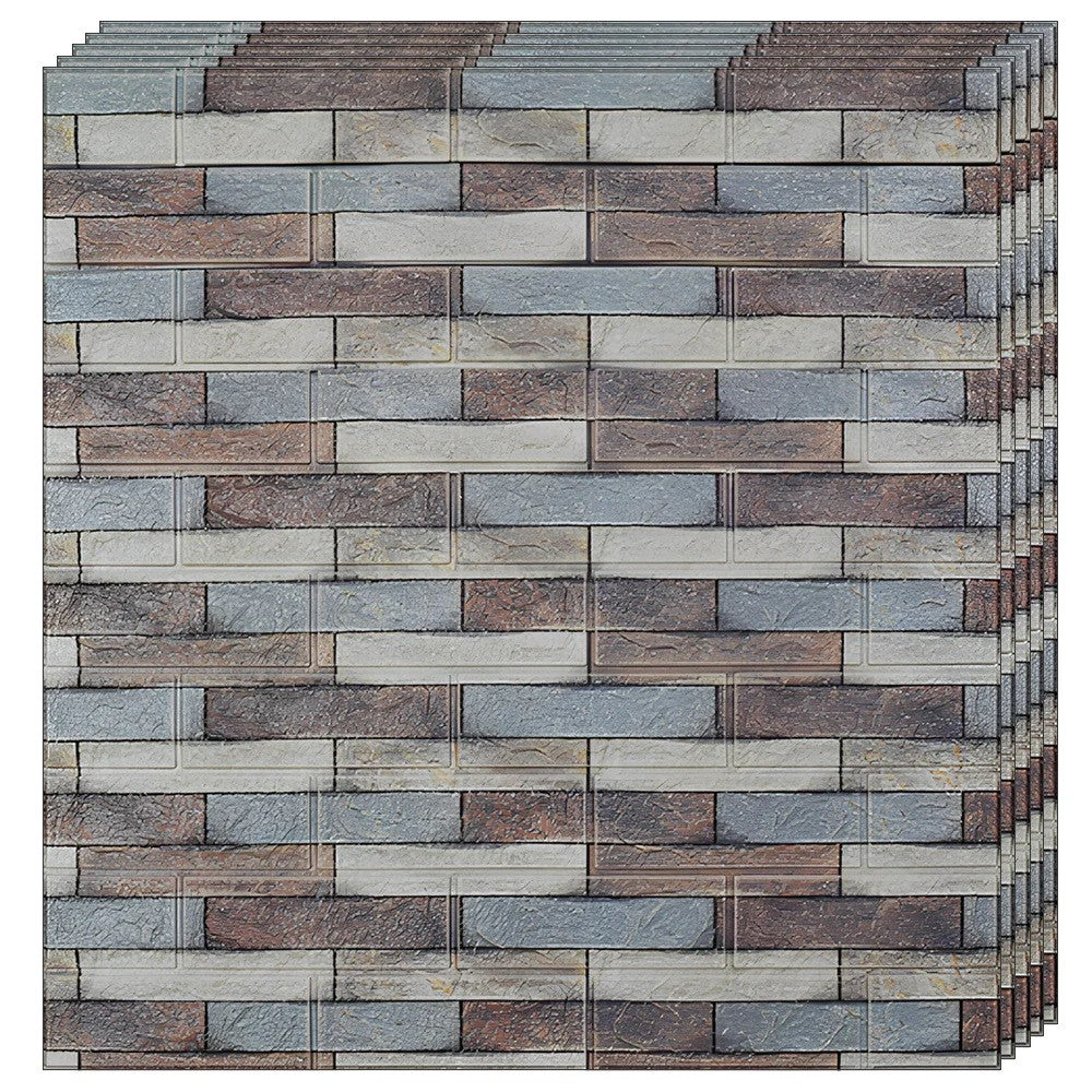 Set 10 Placi Tapet 3D, Vivimall, 70 x 77 cm, Grosime 3 mm, din Polietilena, Model Caramida, Suprafata acoperita 5.3 mp, Piatra Colorata - vivimall.ro