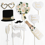 Set 10 Accesorii pentru Petrecere, Vivimall, Props pentru Coltul de Poze, Model Mire si Mireasa, Tematica Nunta, Multicolor - vivimall.ro