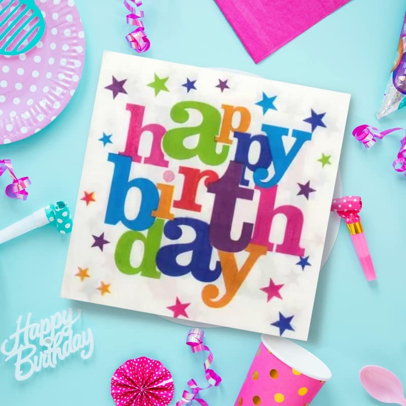 Set 10 Servetele de Masa, Vivimall, Colectia Happy Birthday, 32 x 32 cm, din Hartie, Multicolor - vivimall.ro