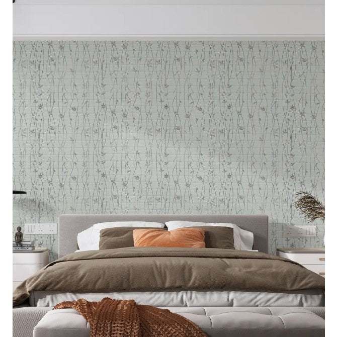 Set 10 Placi de Tapet, Vivimall, Autoadezive, 70 x 77 cm, Suprafata Acoperita 5.3 mp, din PVC, Model Frunze Argintii, Gri - vivimall.ro