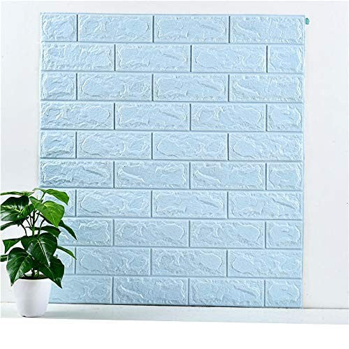 Set 10 Placi de Tapet, Vivimall, Autoadezive, 70 x 77 cm, 3.5 mm Grosime, Suprafata Acoperita 5.3 mp, din PVC, Model Caramida, Albastru Deschis - vivimall.ro