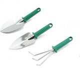 Set 10 Unelte de Gradina, Vivimall, pentru Plantare Prelucrare Sol si Ingrijire Plante, Manere Verzi, Material PVC si Otel Inoxidabil, Cutie Inclusa, 37x28x7 cm, Negru - vivimall.ro