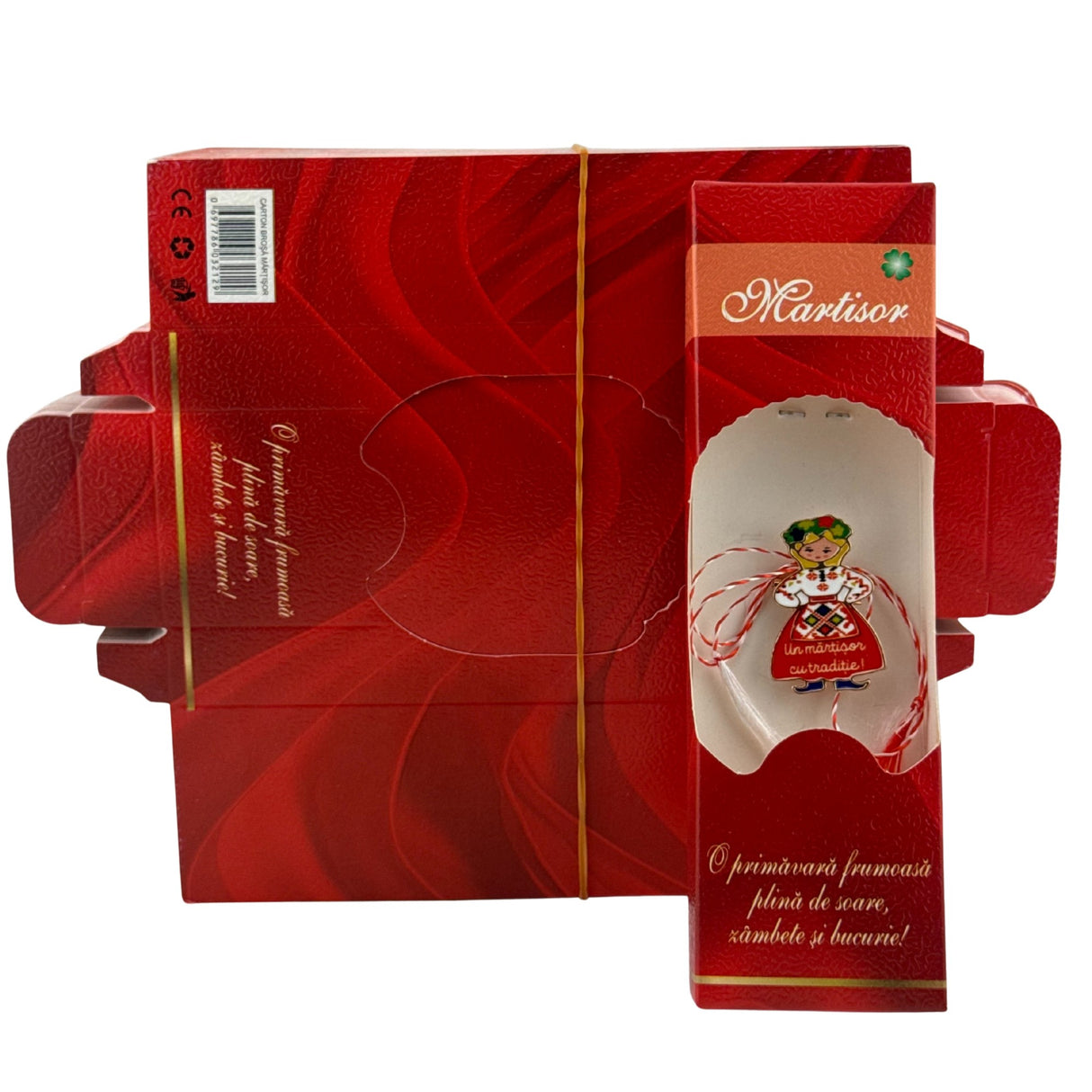 Set 100 Bucati Ambalaje de Carton pentru Martisoare, Vivimall, Cutii Brosa, Model Primavara, Rosu - vivimall.ro