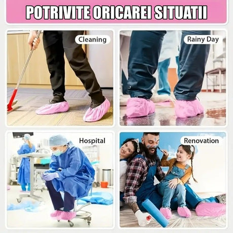 Set 100 Huse De Pantofi Impermeabile De Unica Folosinta, Universale, Roz, Pentru Zile Ploioase - vivimall.ro