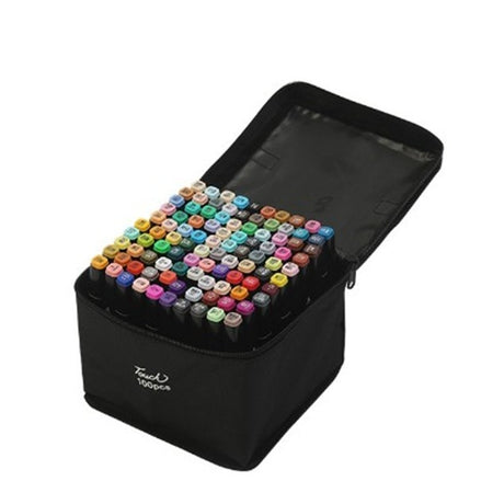 Set 100 Markere Duble, Vivimall, pe Baza de Alcool, Geanta Impermeabila Inclusa, Culori Numerotate, 17 x 17.5 x 13.7 cm, Multicolor - vivimall.ro