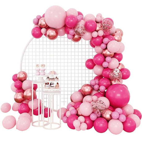 Set 126 Baloane din Latex, Vivimall, Model Petrecere pentru Arcada, Baloane Party, 12 cm, 25 cm, 30 cm, 45 cm, Roz, Roz Pal, Gold - vivimall.ro