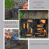 Set 12 accesorii pentru gradinarit Vivimall, geanta depozitare inclusa, otel inoxidabil, 37 x 27 cm, portocaliu - vivimall.ro