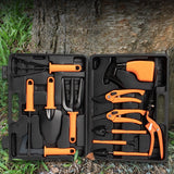 Set 12 accesorii pentru gradinarit Vivimall, geanta depozitare inclusa, otel inoxidabil, 37 x 27 cm, portocaliu - vivimall.ro