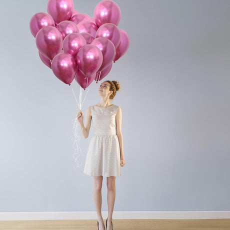 Set 12 Baloane, Flippy, din Latex Chrome, 13 cm, Fucsia - vivimall.ro