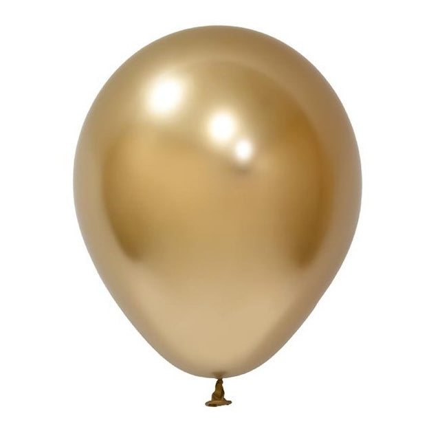 Set 12 Baloane, Flippy, din Latex Chrome, 13 cm, Auriu - vivimall.ro