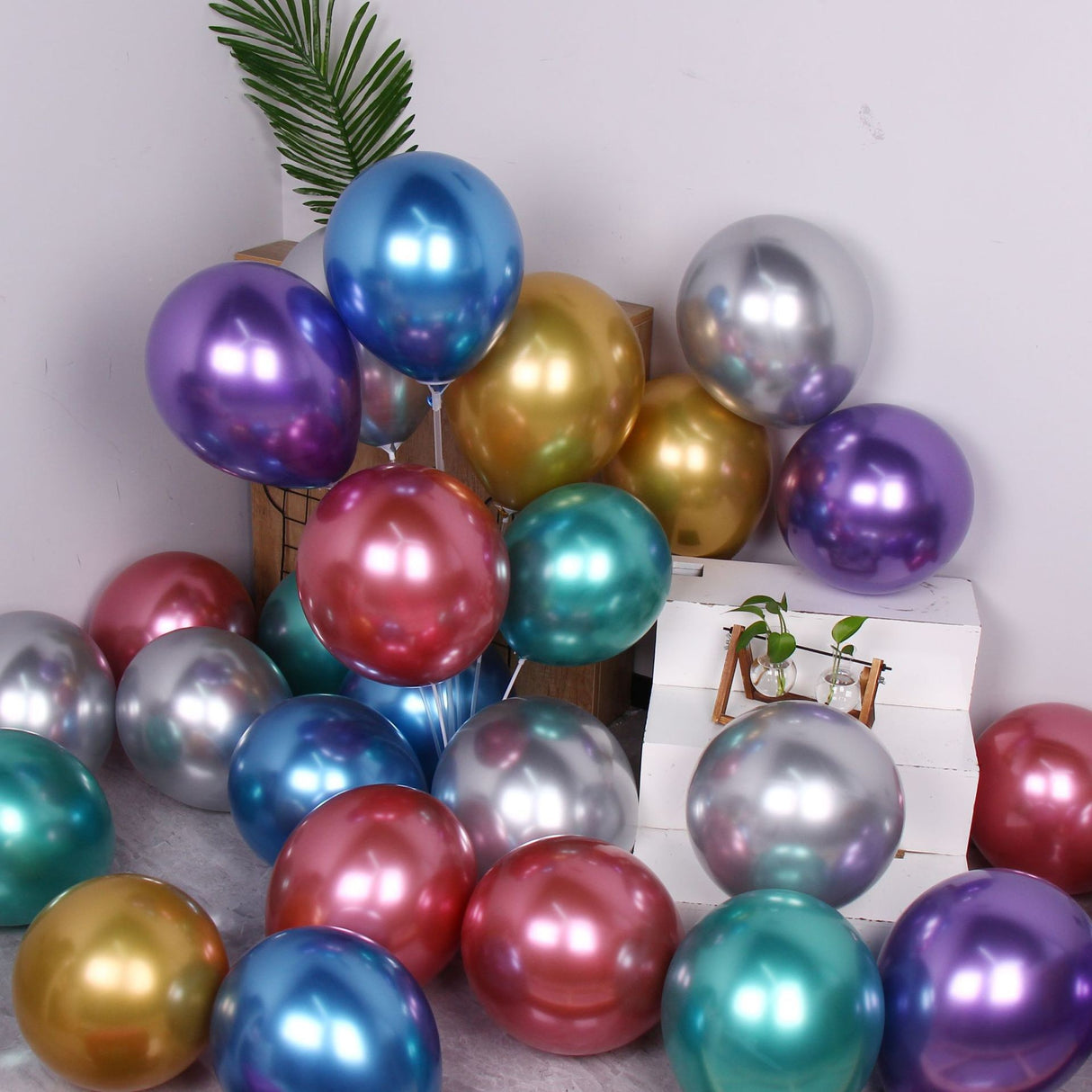 Set 12 Baloane, Flippy, din Latex Chrome, 13 cm, Albastru Deschis - vivimall.ro