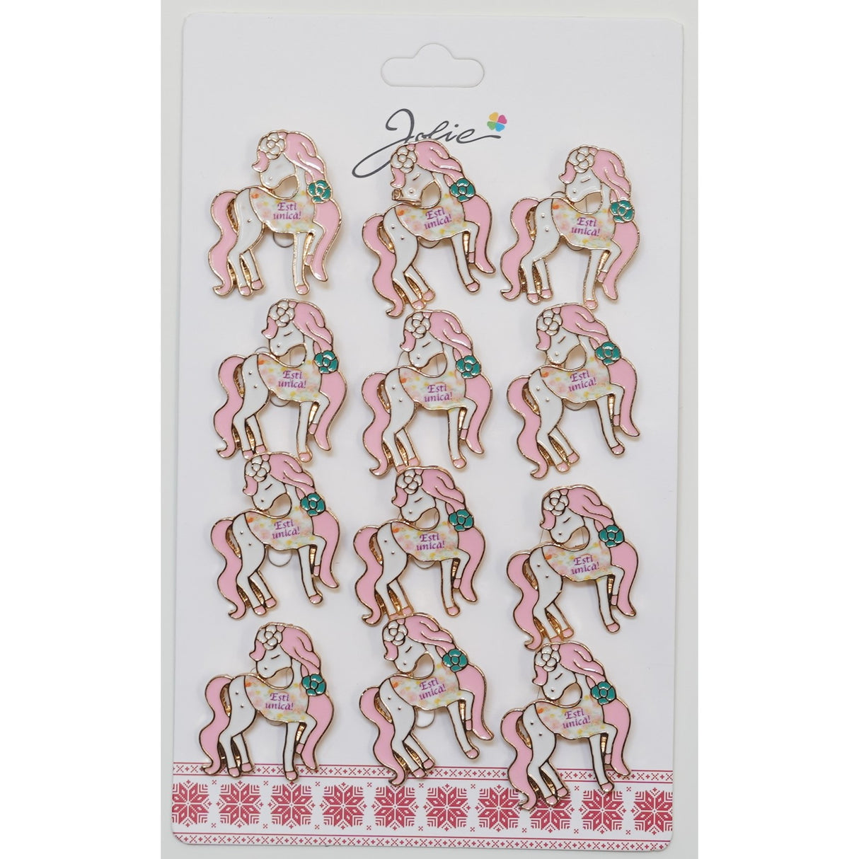 Set 12 Brose Martisor pentru Copii Unicorn cu Par Roz Esti Unica - vivimall.ro