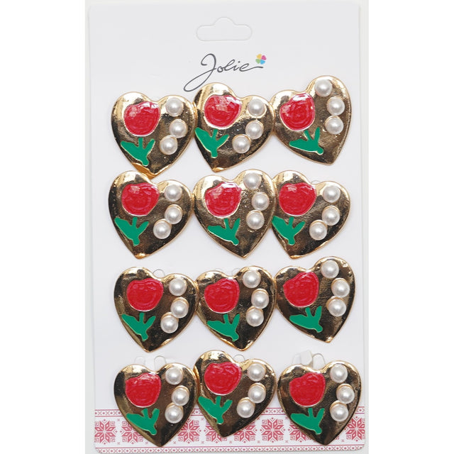 Set 12 Brose Martisor pentru Copii Inima cu Lalele si Perle - vivimall.ro