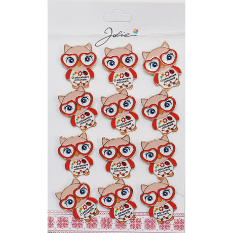 Set 12 Brose Martisor Primavara Bufnita cu Mesaj O Educatoare Minunata - vivimall.ro