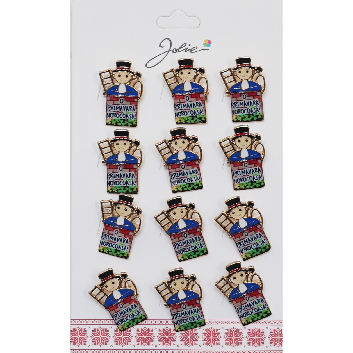 Set 12 Broșe Mărțișor Cosaș Mesaj „Primăvară Norocoasă” | Jolie - vivimall.ro