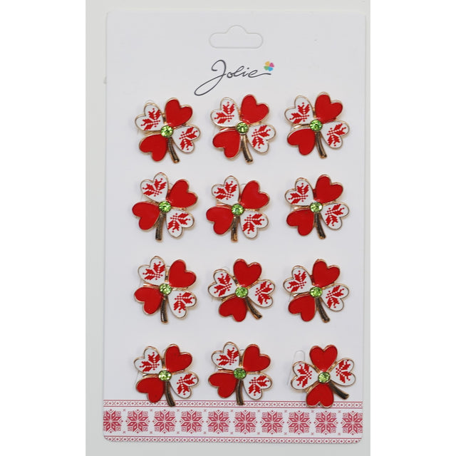 Set 12 Brose Martisor Primavara Trifoi Traditional cu Rosu - vivimall.ro