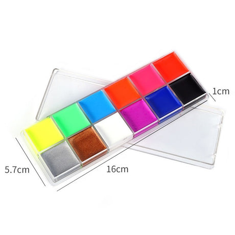 Paleta de Vopsea pentru Fata si Corp, Vivimall, 12 Culori, Vopsea pe Baza de Ulei, 5.7 x 16 x 1 cm, Multicolor - vivimall.ro