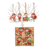 Set 12 Decoratiuni de Craciun din Lemn, Vivimall, cu Snur pentru Agatare in Brad, Model Elfi Diferite Dimensiuni, 4 Modele, Multicolor - vivimall.ro