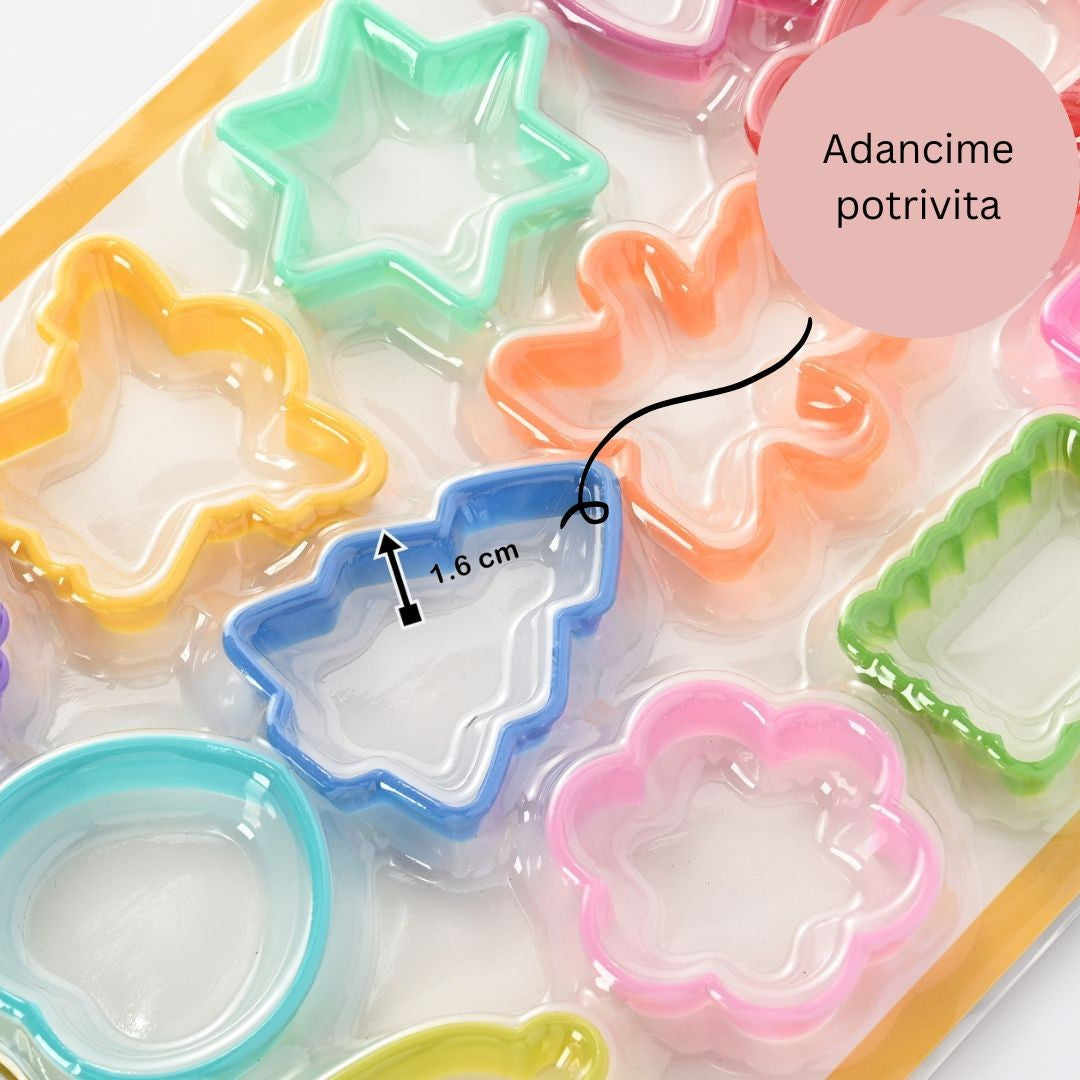 Set 12 forme pentru prajituri Vivimall, material polipropilena, diverse forme, pentru orice ocazie,  adancime 1.6 cm, 23.3 x 33.5 x 1.8 cm, multicolor - vivimall.ro