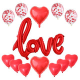 Set 13 Baloane din Folie Metalizata si din Latex, Vivimall, Figurine Litere si Inima, Model Love, Tema Ziua Indragostitilor, Baloane Party cu Confetti, 102x65cm, 45 cm, 30 cm, Pai Inclus, Umflare cu Aer sau Heliu, Rosu - vivimall.ro