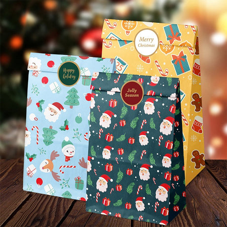 Set 12 Pungi de Cadou, Flippy, Tema Craciun, cu Motive Festive, 12 Stickere Incluse, 24 x 13 x 8 cm, din Hartie, Multicolor - vivimall.ro