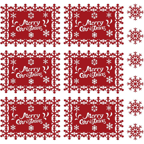 Set 12 Servete pentru Masa si Suporturi de Pahare/Tacamuri, Vivimall, Scris Merry Christmas, 6 Servete 25x35 cm, 6 Suporturi de 10x10 cm, Rosu - vivimall.ro