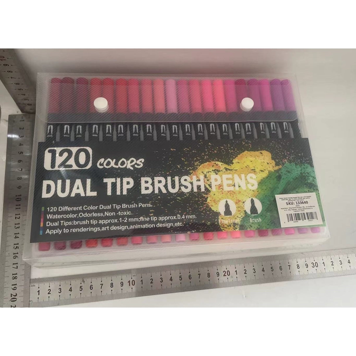 Set 120 Carioci, Vivimall, pe Baza de Apa, 2 Tipuri de Varf, 1-2 mm, 0.4 mm, Corp Carioca Negru, din Plastic, Multicolor - vivimall.ro