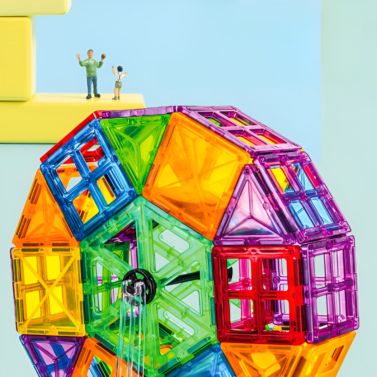 Set 120 de Piese Magnetice de Constructie, Vivimall, Piese Mari, Magnetic Tiles, Forme Geometrice, 3 Ani, ABS, Magnet, 20.5 x 14.5 x 12 cm, Multicolor - vivimall.ro