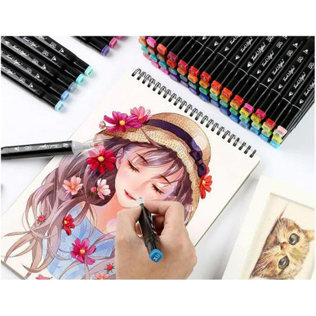 Set 120 Markere Duble, Vivimall, pe Baza de Alcool, Geanta Impermeabila Inclusa, Culori Numerotate, 20.3 x 17.5 x 17 cm, Multicolor - vivimall.ro