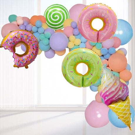 Set 124 Baloane, Vivimall, din Latex si Folie de Aluminiu, Model Candy, Diferite Marimi, Multicolor - vivimall.ro