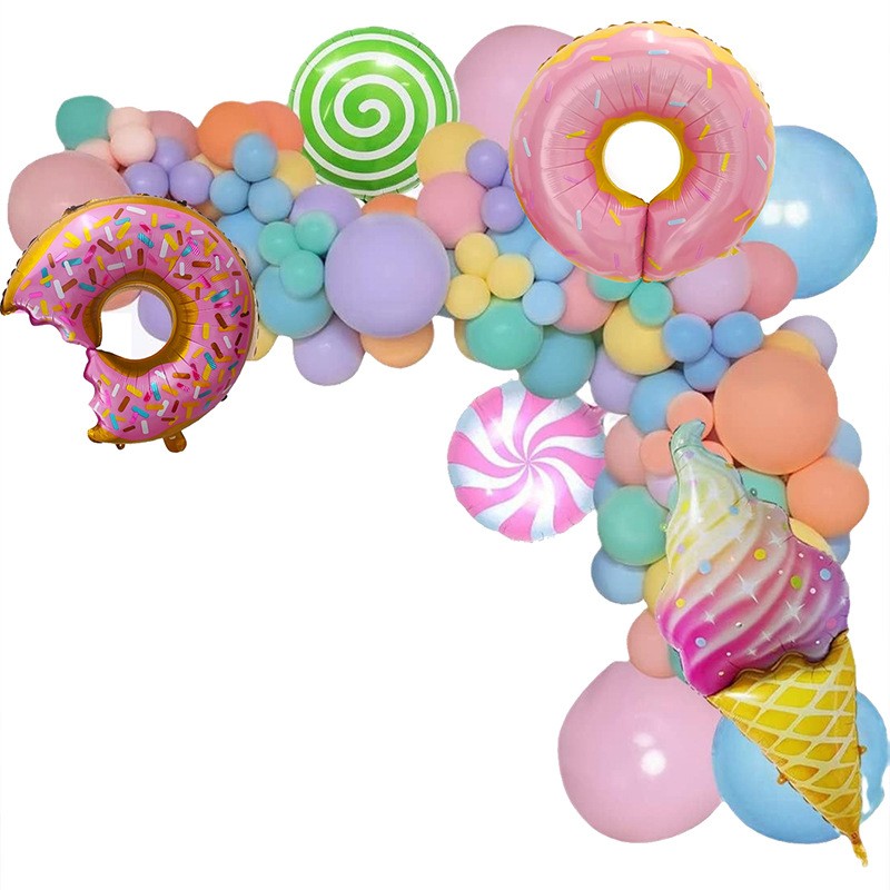 Set 124 Baloane, Vivimall, din Latex si Folie de Aluminiu, Model Candy, Diferite Marimi, Multicolor - vivimall.ro