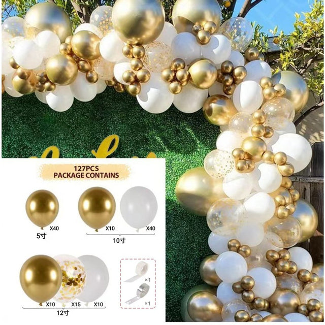 Baloane Pentru Arcada Decorativa, Set 127 Baloane Din Latex, Baloane Party, 12 Cm, 25 Cm, 30 Cm, Gold - vivimall.ro