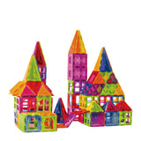 Set 120 de Piese Magnetice de Constructie, Vivimall, Piese Mari, Magnetic Tiles, Forme Geometrice, 3 Ani, ABS, Magnet, 20.5 x 14.5 x 12 cm, Multicolor - vivimall.ro