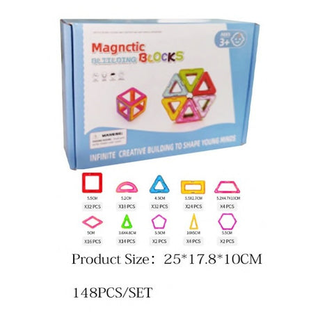 Set 148 Piese Magnetice de Constructie, Vivimall, Piese Medii, Magnetic Blocks, Forme Geometrice, 3 Ani, ABS, Magnet, 25 x 17.8 x 10 cm, Multicolor - vivimall.ro