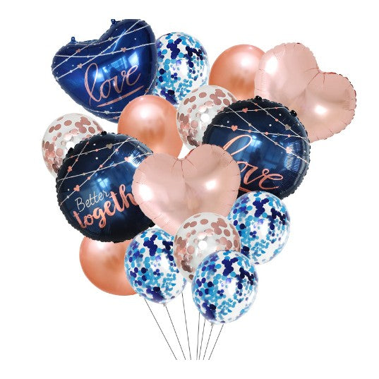 Set 15 baloane pentru Nunta, Vivimall, baloane pentru decor, din folie de aluminiu,  30 x 50 cm, Rose / Albastru - vivimall.ro