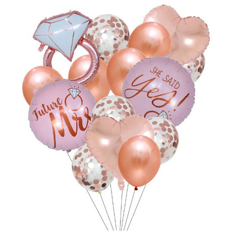 Set 15 baloane pentru Nunta, Flippy, baloane pentru decor, din folie de aluminiu,  30 x 50 cm, Rose - vivimall.ro
