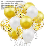 Set 15 baloane pentru petrecere, Flippy, alb/auriu, 30 cm - vivimall.ro