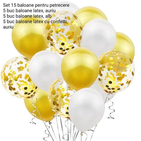 Set 15 baloane pentru petrecere, Flippy, alb/auriu, 30 cm - vivimall.ro