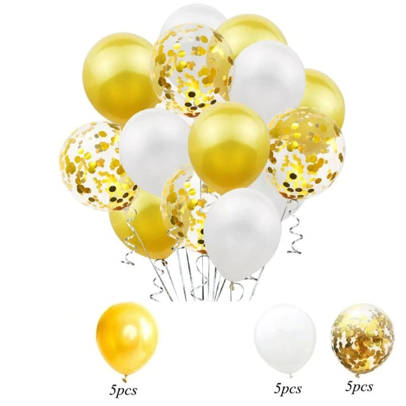 Set 15 baloane pentru petrecere, Flippy, alb/auriu, 30 cm - vivimall.ro