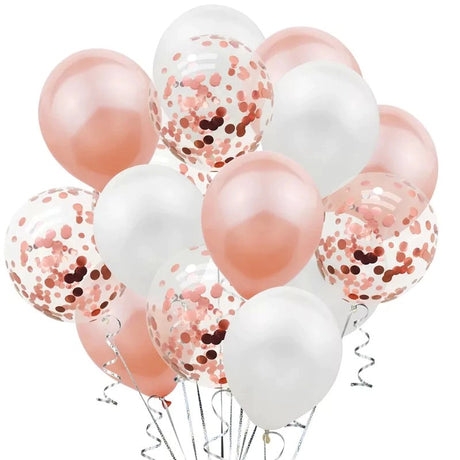 Set 15 baloane pentru petrecere, Vivimall, rose gold/ alb, 30 cm - vivimall.ro