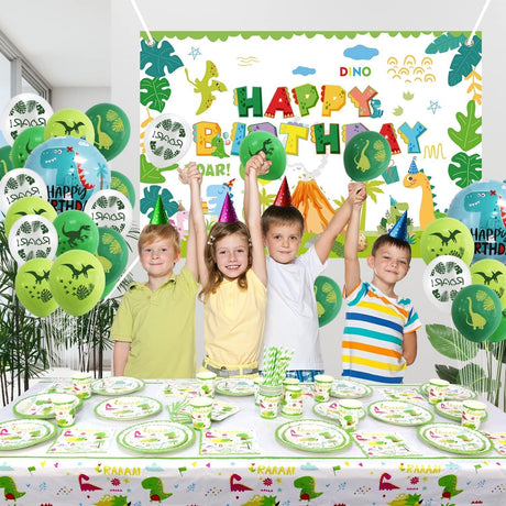 Set 16 Accesorii de Masa, Vivimall, Colectia Dino Park, 136 Piese, din Carton/Plastic/Hartie, Multicolor - vivimall.ro