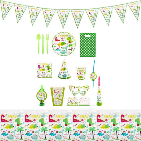 Set 16 Accesorii de Masa, Vivimall, Colectia Dino Park, 136 Piese, din Carton/Plastic/Hartie, Multicolor - vivimall.ro