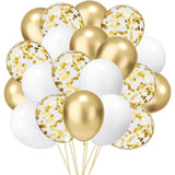 Set 16 Baloane din Latex, Vivimall, Model Party, 30 cm, Alb, Auriu, Transparent Confetti, 2.8 g - vivimall.ro