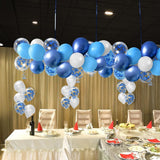 Set 16 Baloane din Latex Metalizate, Vivimall, Model Party, 30 cm, Alb, Albastru, Albastru Chrome, Transparent Confetti 2.8 g - vivimall.ro