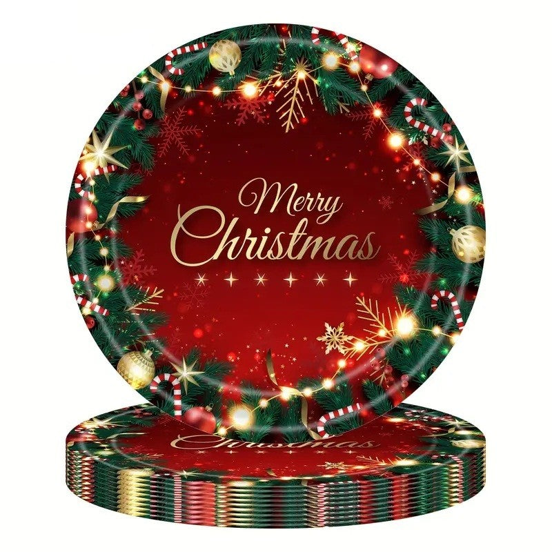 Set 16 Farfurii De Unica Folosinta De Craciun | MerryPlates - vivimall.ro