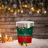 Set 16 Pahare de Unica Folosinta, Vivimall, Model Merry Christmas, Tematica de Craciun, 9.14 cm, Rosu Verde - vivimall.ro