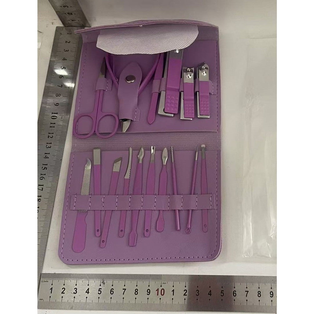 Set 16 Piese de Ingrijire Cosmetica, Vivimall, pentru Manichiura, Pedichiura, Fata, Geanta Organizatoare din Piele Ecologica Inclusa, Mov - vivimall.ro