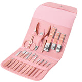 Set 16 Piese de Ingrijire Cosmetica, Vivimall, pentru Manichiura, Pedichiura, Fata, Geanta Organizatoare din Piele Ecologica Inclusa, Roz - vivimall.ro