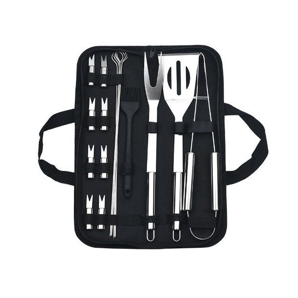 Set 16 Ustensile Pentru Gratar, Din Otel Inoxidabil, Geanta Oxford, Argintiu - vivimall.ro